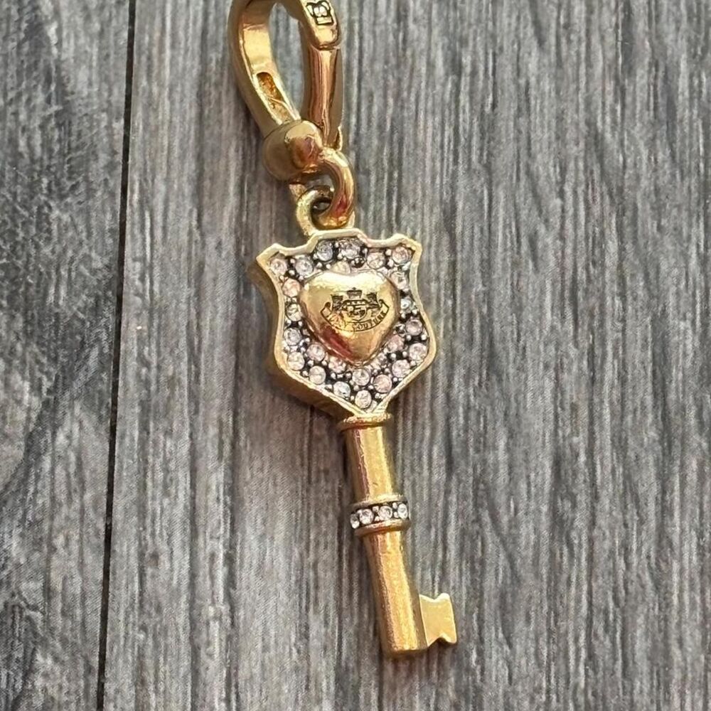 Y2K Juicy Couture Gold Shield Heart Key Charm, Pavé Crystal